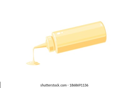 Mayonnaise sauce pouring from squeeze plastic bottle for fast food, vector illustration cartoon icon isolated on white background.