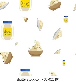 Mayonnaise sauce seamless pattern vector illustration