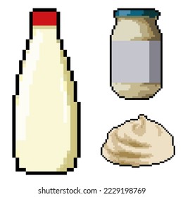 Mayonnaise sauce set Pixel Art. Vector illustration