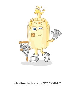 the mayonnaise sick with limping stick. cartoon mascot vector