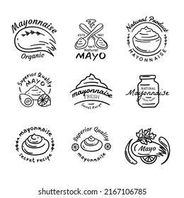 Mayonnaise Typography Signs Thin Line Badge Label Set Symbol of Quality. Vector illustration of Mayo Badges