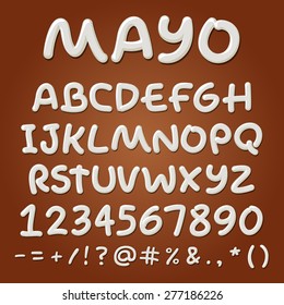 Mayonnaise vector alphabet. Sauce ABC letters, hand-made font.