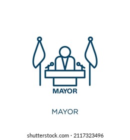 mayor icon. Thin linear mayor outline icon isolated on white background. Line vector mayor sign, symbol for web and mobile