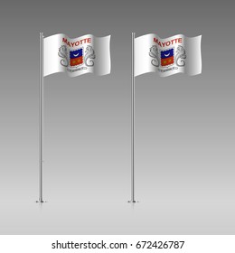 Mayotte flag on the flagpole. Official colors and proportion correctly. High detailed vector illustration. 3d and isometry. EPS10
