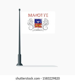 Mayotte flag with scratches on flagpole with shadow in vector