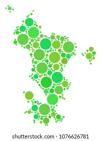 Mayotte Island Map composition of scattered circle elements in different sizes and fresh green color tones. Vector spheric items are grouped into Mayotte island map collage.