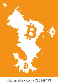 Mayotte map with bitcoin crypto currency symbol illustration
