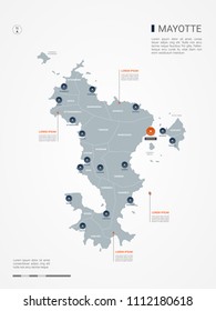Mayotte map with borders, cities, capital Mamoudzou and administrative divisions. Infographic vector map. Editable layers clearly labeled.