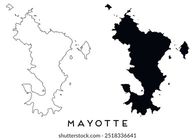 Mayotte map outline and black silhouette vector