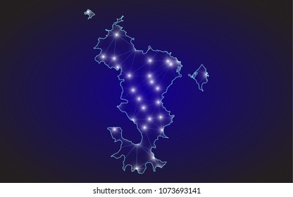 Mayotte map of polygonal mosaic lines network, rays and space stars of vector illustration