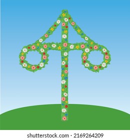 Maypole, Symbol in Sweden and Finland for the celebration of Midsommar or Midsommarafton. Vector illustration.