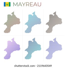 Mayreau dotted map set. Map of Mayreau in dotted style. Borders of the island filled with beautiful smooth gradient circles. Captivating vector illustration.