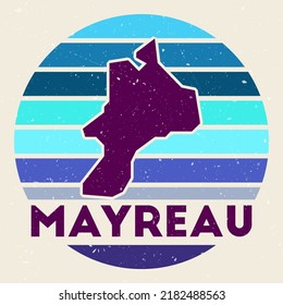 Logo de Mayreau. Firmar con el mapa de la isla y las franjas coloreadas, ilustración vectorial. Puede utilizarse como insignia, logotipo, etiqueta, pegatina o insignia del Mayreau.