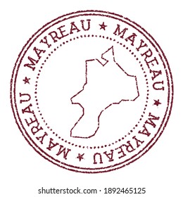 Sello de goma redonda de Mayreau con mapa de la isla. Sello de pasaporte rojo vintage con texto circular y estrellas, ilustración vectorial.