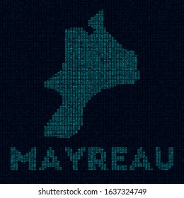 Mayreau tech map. Island symbol in digital style. Cyber map of Mayreau with island name. Radiant vector illustration.