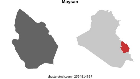 Maysan governorate blank outline map set