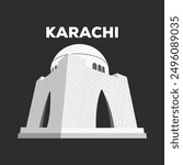 Mazar e Quaid vector illustration. Pakistan national flag. Quaid e Azam mausoleum, Quaid e Azam Mizar and Tomb.