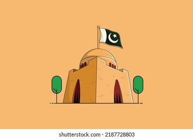 Mazar e Quaid vector illustration. Pakistan national flag. Quaid e Azam mausoleum, Quaid e Azam Mizar and Tomb.
