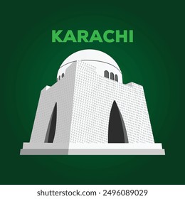 Mazar e Quaid vector illustration. Pakistan national flag. Quaid e Azam mausoleum, Quaid e Azam Mizar and Tomb.