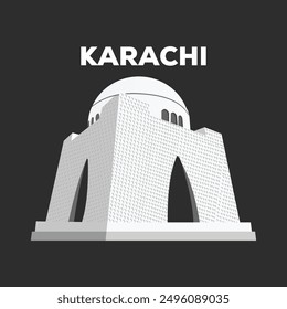 Mazar e Quaid vector illustration. Pakistan national flag. Quaid e Azam mausoleum, Quaid e Azam Mizar and Tomb.