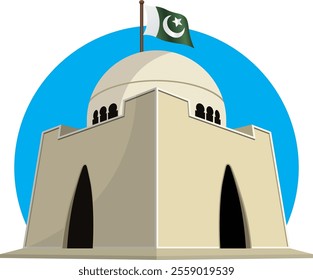 Mazar e Quaid vector illustration. Pakistan national flag. Quaid e Azam mausoleum, Quaid e Azam Mizar and Tomb