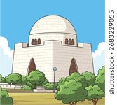 Mazar-e-Quaid vector illustration. Quaid e Azam mausoleum, Quaid e Azam Mazar and Tomb. Pro Vector - Isolated in White Background