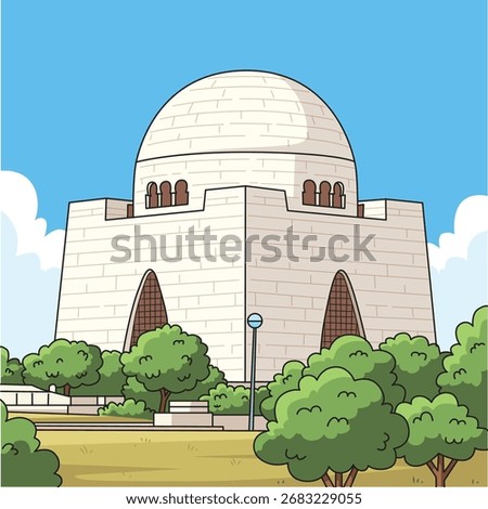 Mazar-e-Quaid vector illustration. Quaid e Azam mausoleum, Quaid e Azam Mazar and Tomb. Pro Vector - Isolated in White Background
