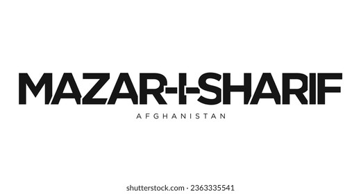 Mazar-i-Sharif en el emblema de Afganistán para prensa y web. El diseño presenta estilo geométrico, ilustración vectorial con tipografía audaz en fuente moderna. 