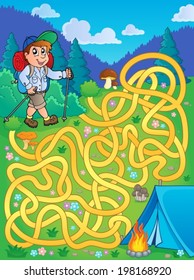 Maze 1 with hiker outdoor - eps10 vector illustration.