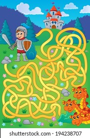 Maze 1 with knight and dragon theme - eps10 vector illustration.