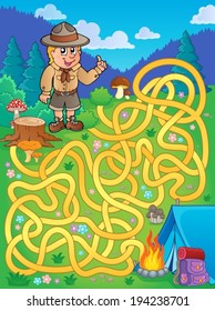 Maze 1 with scout boy - eps10 vector illustration.