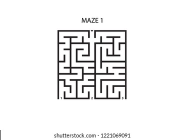 Maze 1 with three possible outcomes and one correct answer on white background