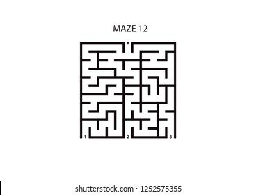 Maze 12 with three possible outcomes and one correct answer on white background