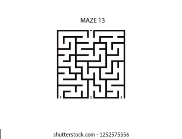 Maze 13 with three possible outcomes and one correct answer on white background