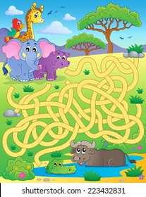 Maze 16 with tropical animals - eps10 vector illustration.