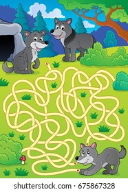 Maze 29 with wolves - eps10 vector illustration.