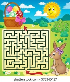 Maze 3 with Easter bunny and egg basket - eps10 vector illustration.