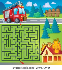 Maze 3 with fire truck theme - eps10 vector illustration.