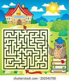 Maze 3 with owl teacher - eps10 vector illustration.