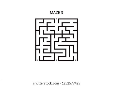 Maze 3 with three possible outcomes and one correct answer on white background