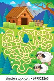 Maze 30 with sheep theme - eps10 vector illustration.