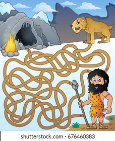 Maze 31 with prehistoric thematics - eps10 vector illustration.