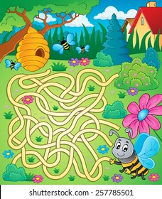 Maze 4 with bee theme - eps10 vector illustration.