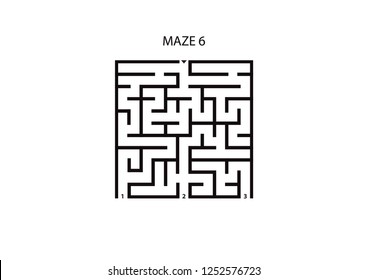 Maze 6 with three possible outcomes and one correct answer on white background