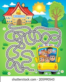 Maze 7 with school bus - eps10 vector illustration.