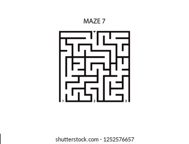 Maze 7 with three possible outcomes and one correct answer on white background