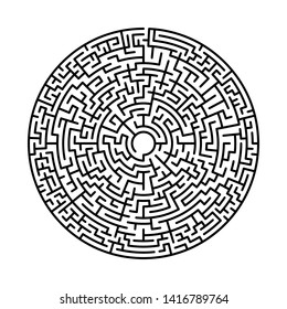 Maze en estilo abstracto. Juego del laberinto. Círculo de laberinto negro. Laberinto negro. Símbolo Maze. Laberinto aislado sobre fondo blanco.