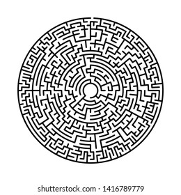 Maze in abstract style. Labyrinth game. Black maze circle. Black labyrinth. Maze symbol. Labyrinth isolated on white background.