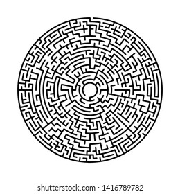 Maze in abstract style. Labyrinth game. Black maze circle. Black labyrinth. Maze symbol. Labyrinth isolated on white background.