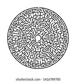 Maze in abstract style. Labyrinth game. Black maze circle. Black labyrinth. Maze symbol. Labyrinth isolated on white background.